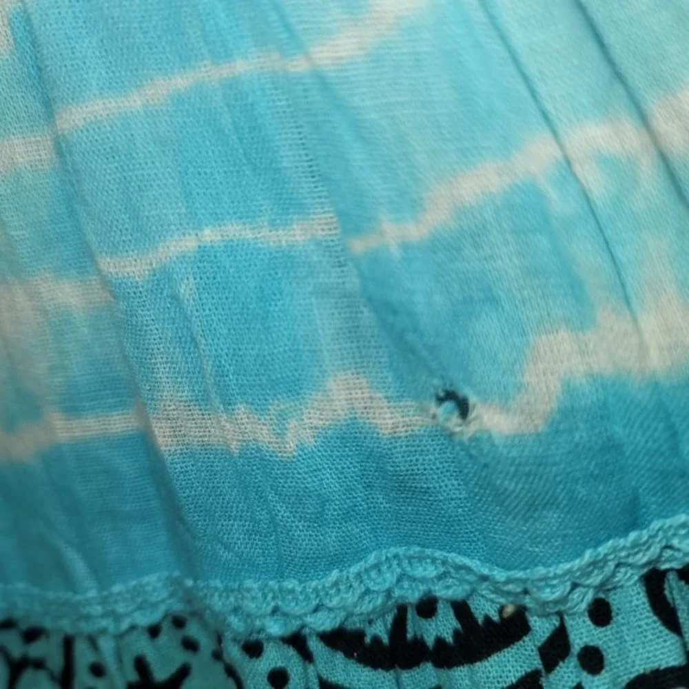 Anna‎ Bugatti Tie Dye Tier Crochet Boho Blue Cotton Midi Skirt Y2K Hippie One Sz